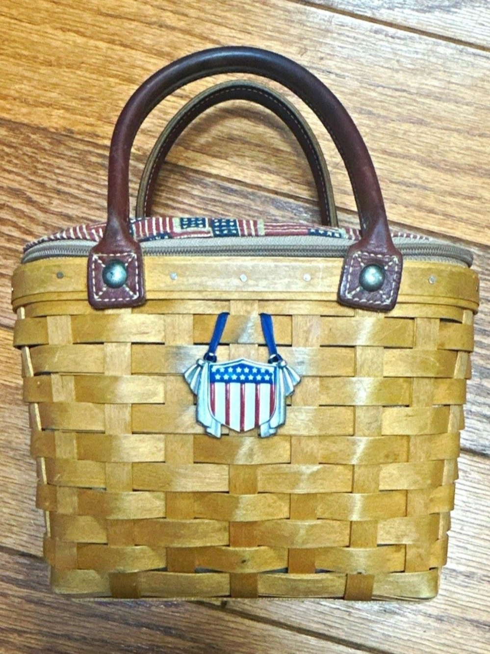 Vintage Longaberger Vintage basket purse leather handles patriotic American